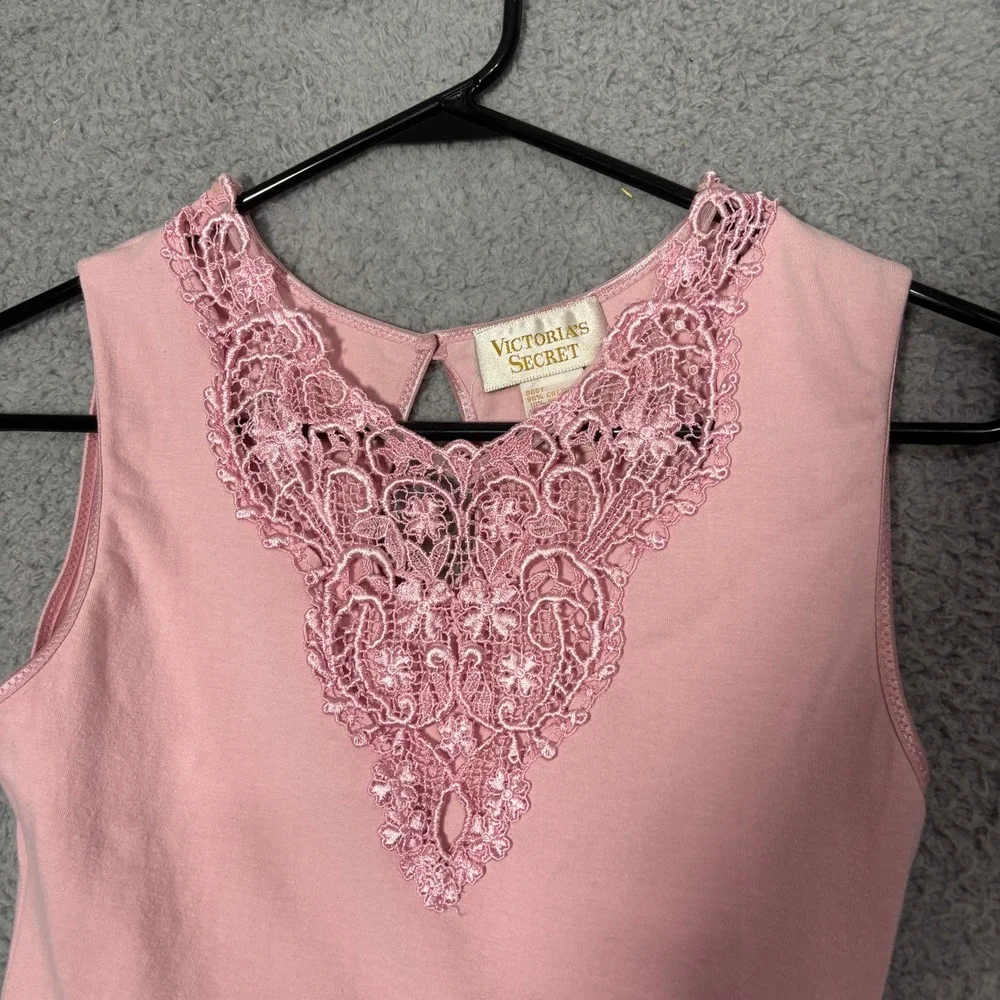 Vintage Victorias Secret Gold Label Pink Lace Bodysuit Sleeveless Medium 1652